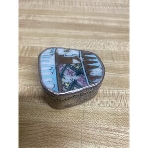 Mosaic Ceramic Art Box Pill Trinket Vintage Micromosaic Silver Tone
